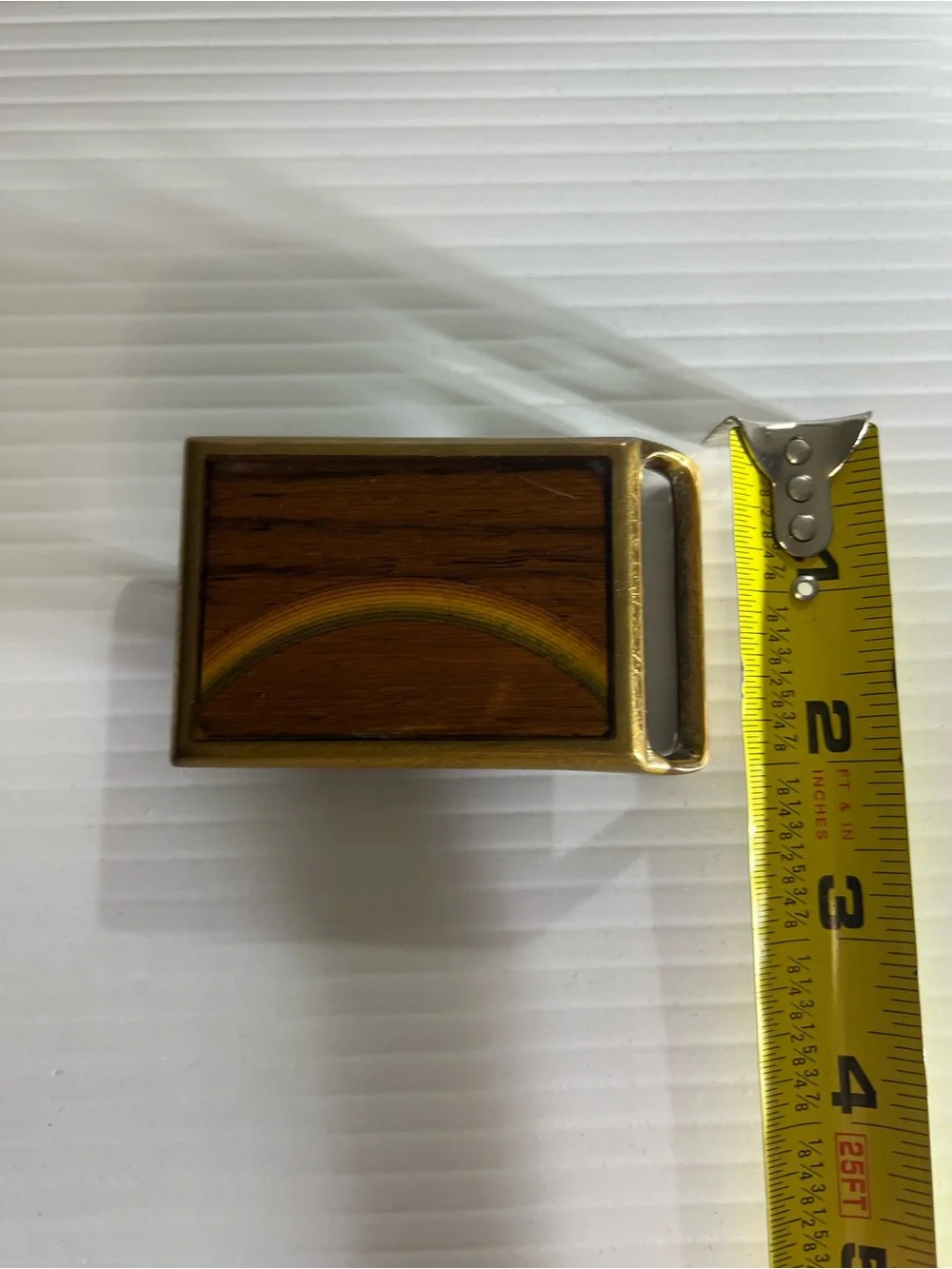 Vintage Tech-Ether Guild solid, brass wood inlay belt buckle